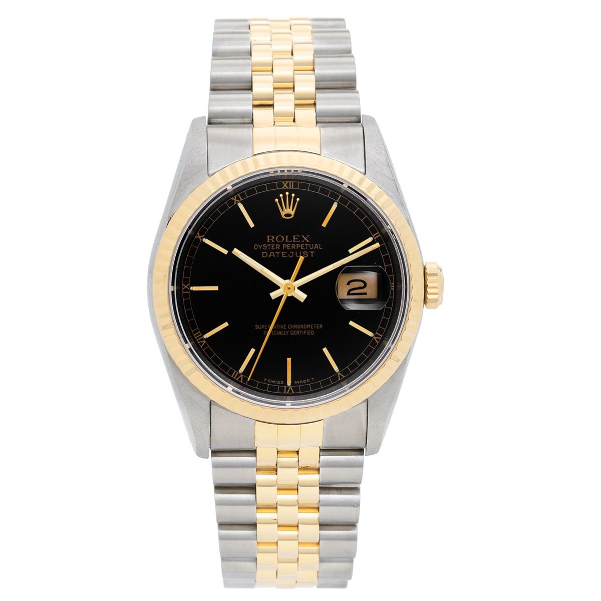 snesevis Har det dårligt sorg Rolex Datejust Men's 2-Tone Watch 16233 Black Dial