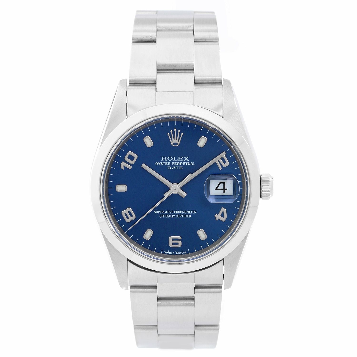 Accord linje spontan Rolex Date Men's Stainless Steel Watch Blue Arabic Dial 15200