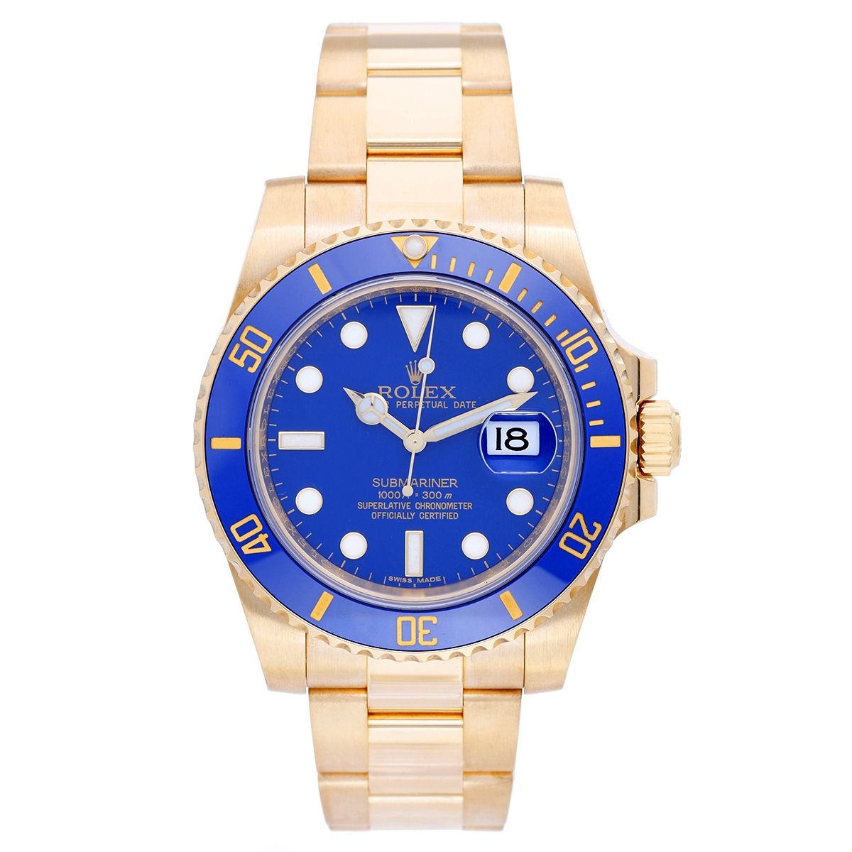 kort Til ære for Diktatur Rolex Submariner 18k Yellow Gold Men's Watch Blue Dial 116618