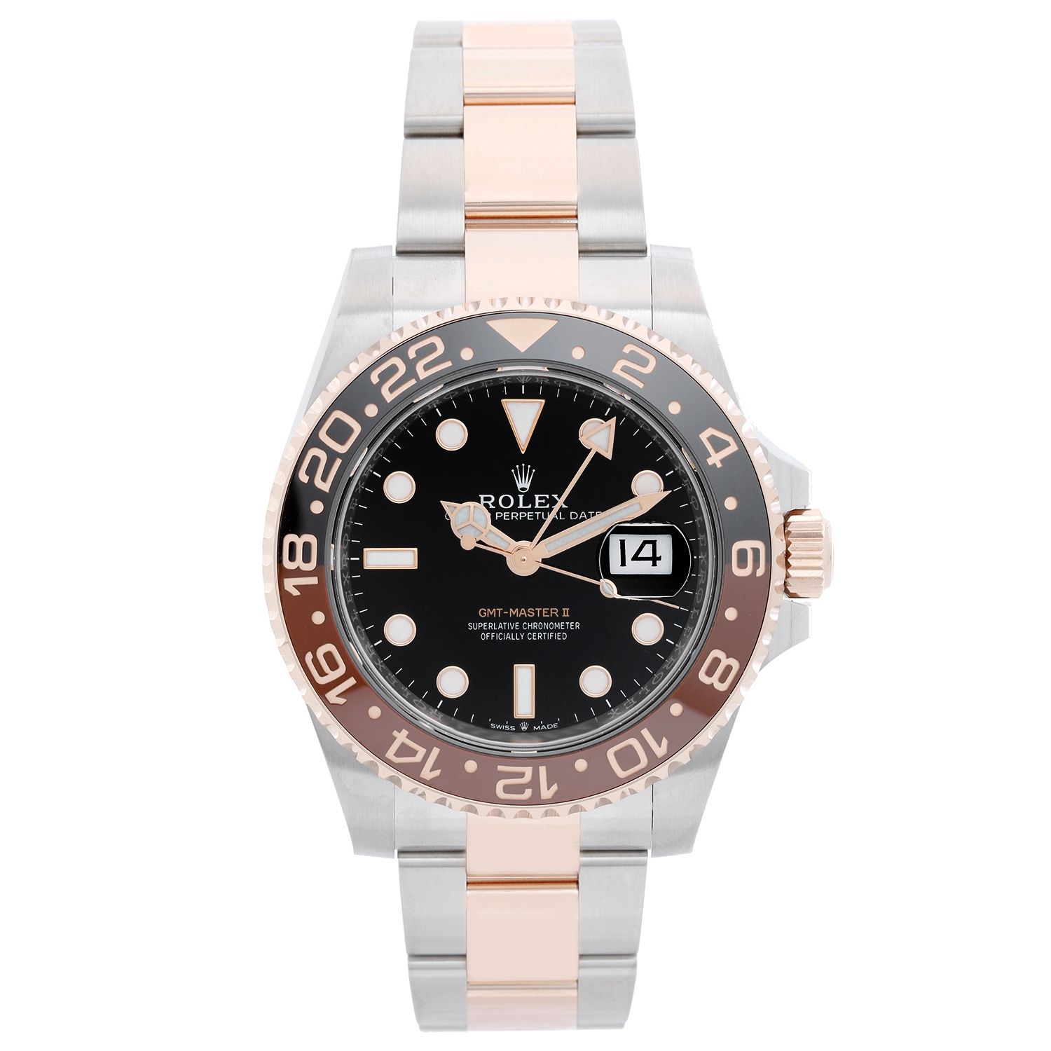 Sætte Resonate Skylight Rolex GMT-Master II Rose Gold and Stainless Steel Root beer Watch 126711