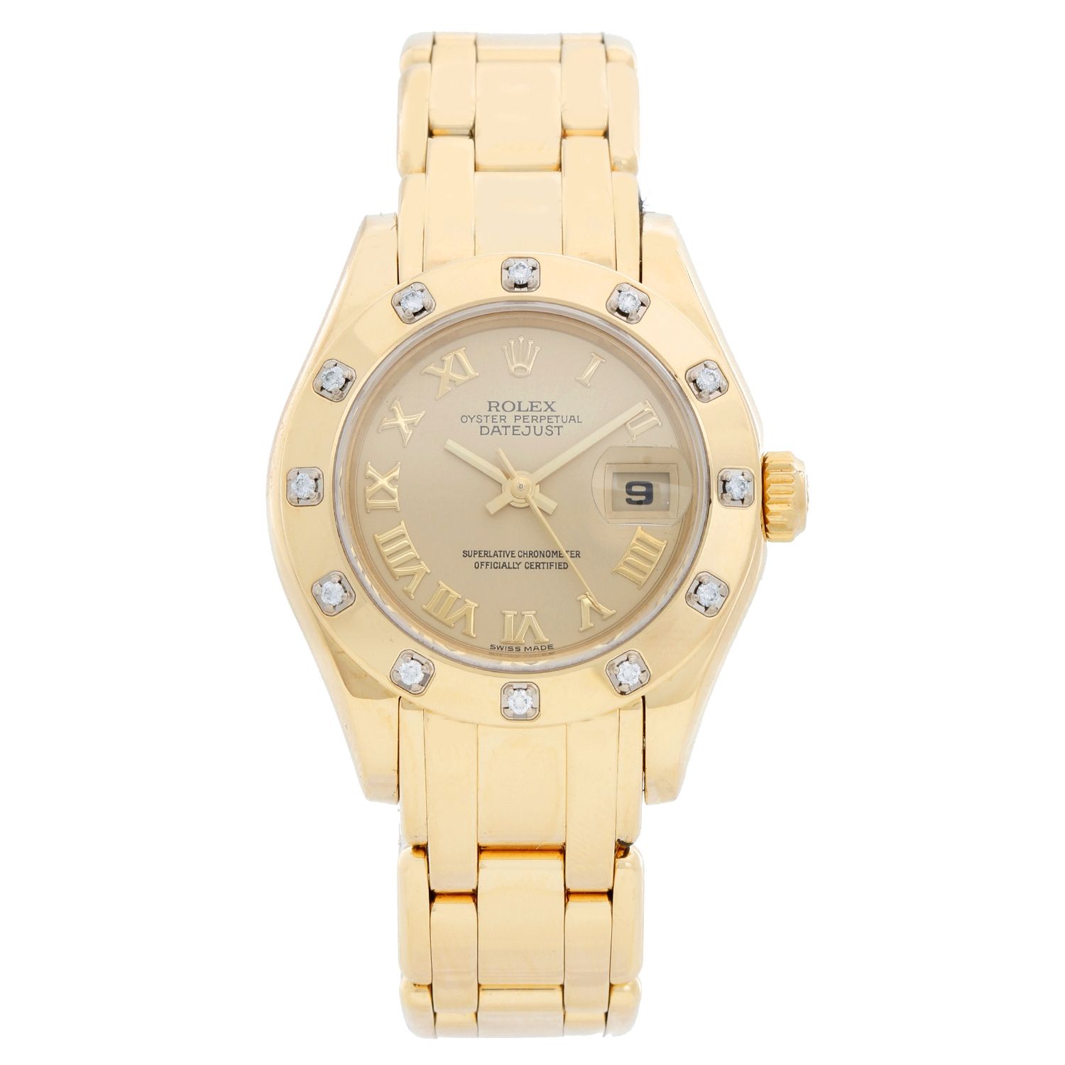 Rolex Lady DateJust PearlMaster 69308 18k Yellow Gold Champagne Diamon –  Watch Collectors