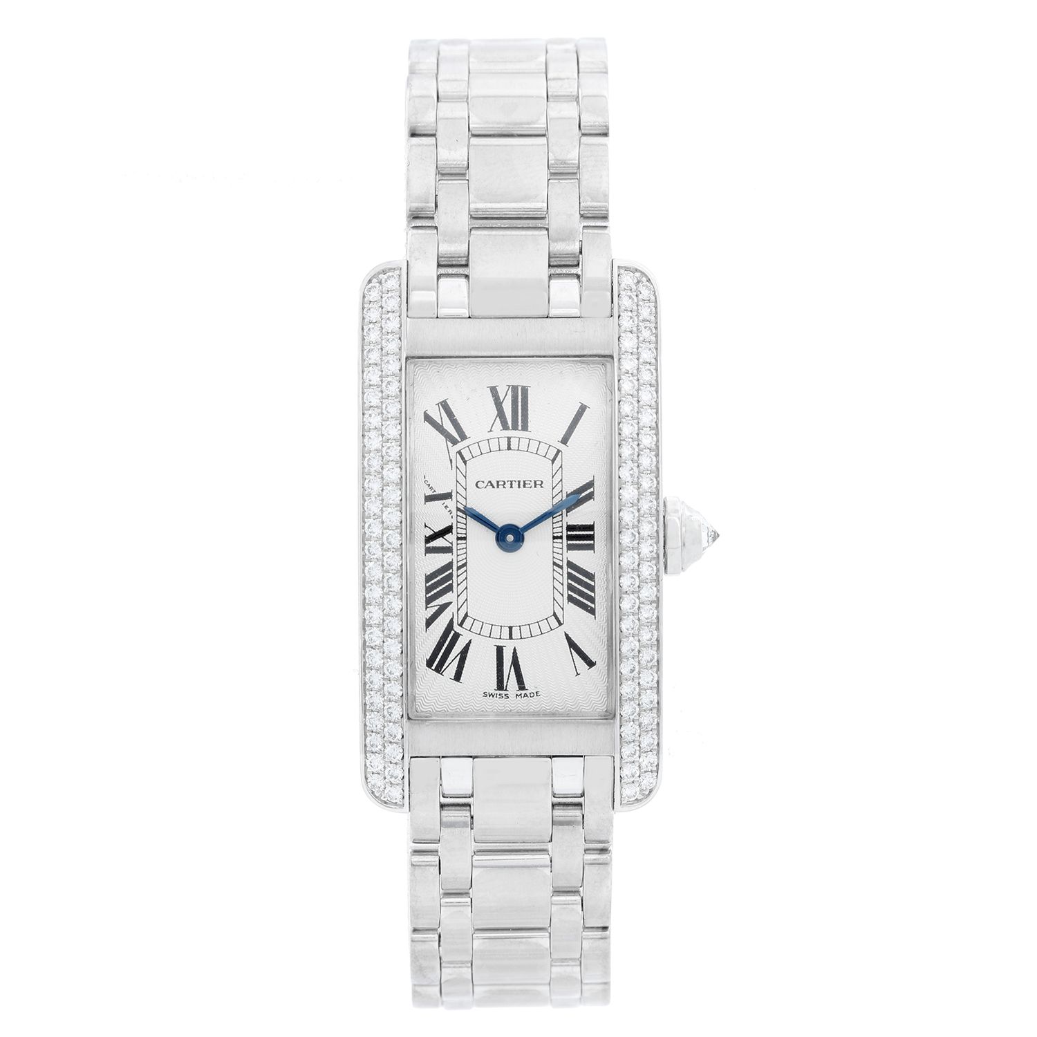 Cartier Silver Diamonds 18K White Gold Tank Louis Wjta0011 Women's Wristwatch 29.5 mm