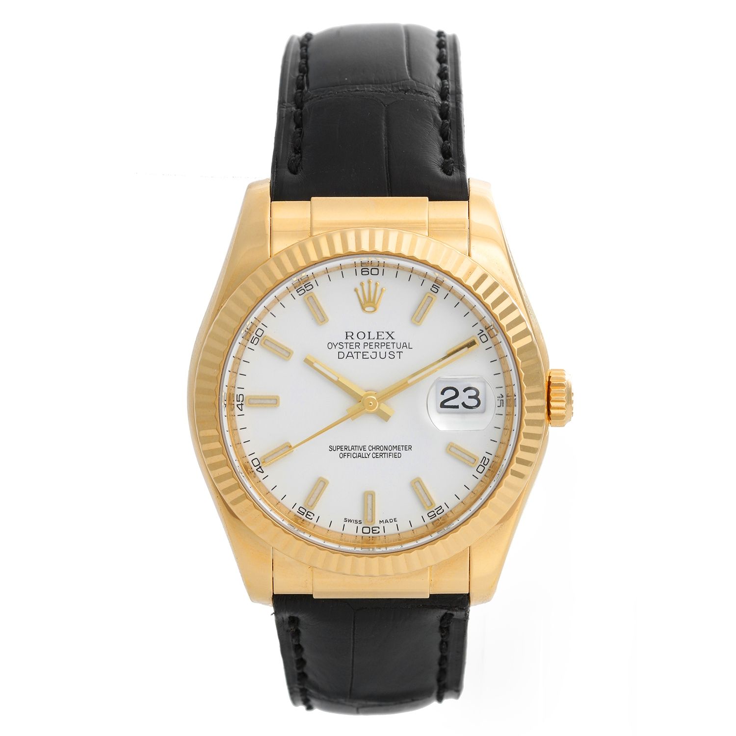 Rolex Datejust 18k Yellow Gold Men's on Leather Strap