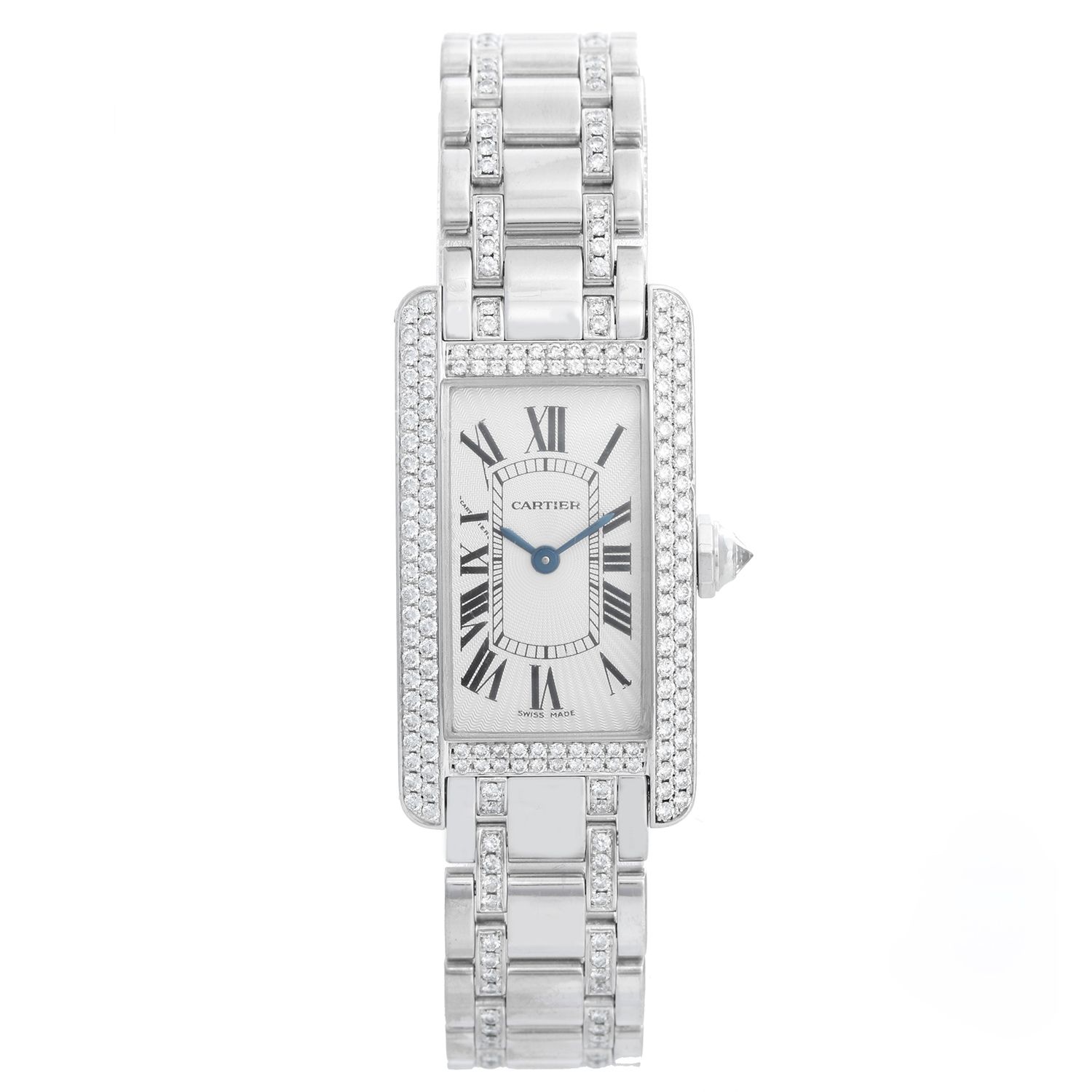 Cartier Silver Diamonds 18K White Gold Tank Louis Wjta0011 Women's Wristwatch 29.5 mm