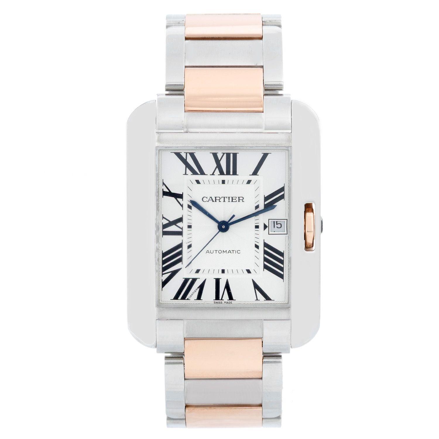 Cartier Men's Tank Anglaise XL Rose Gold and Stainless Steel Automatic Watch (W5310006) | Steel/Rose Gold | Certified Pre-owned | Tourneau