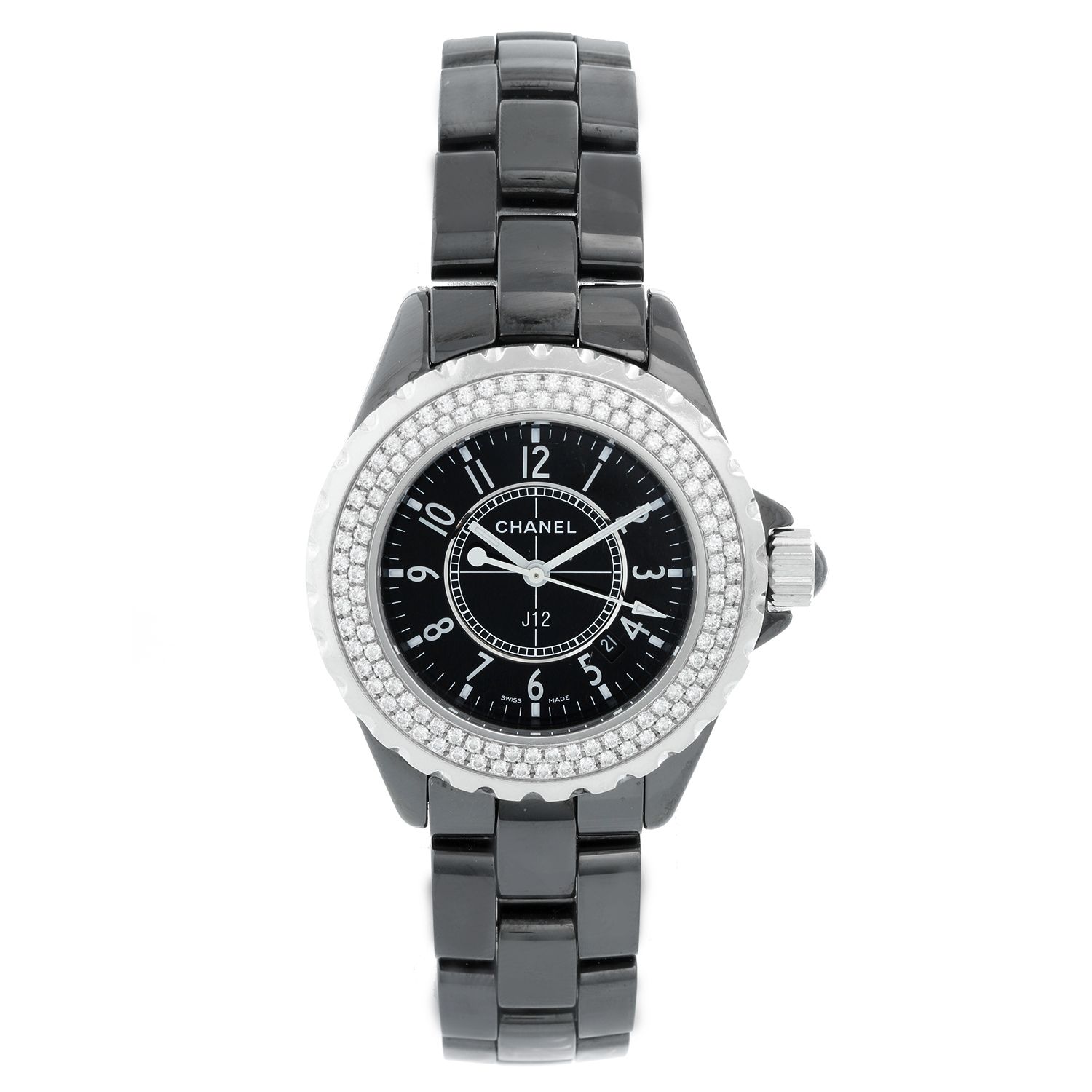 Preowned Chanel J12 Black Ceramic Diamond Dial H1626  Global Watch Shop