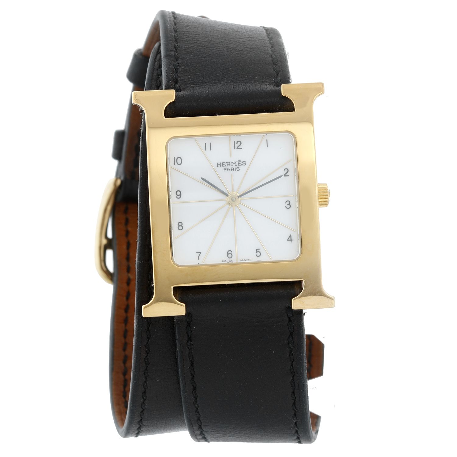 Heure H 26mm White Dial in Yellow Gold on Black Epsom Leather