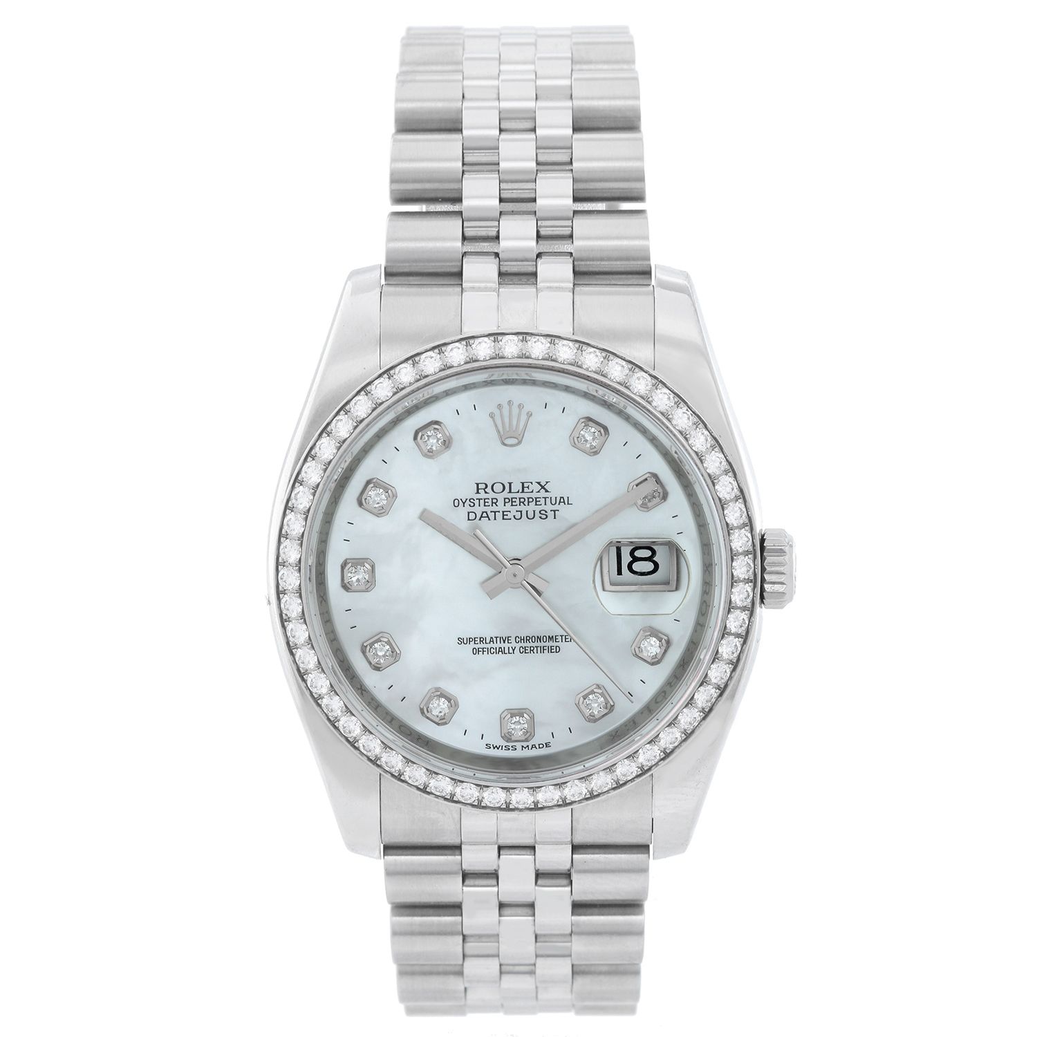 Rolex Datejust Mother of Pearl Diamond Bezel Men s Steel Watch