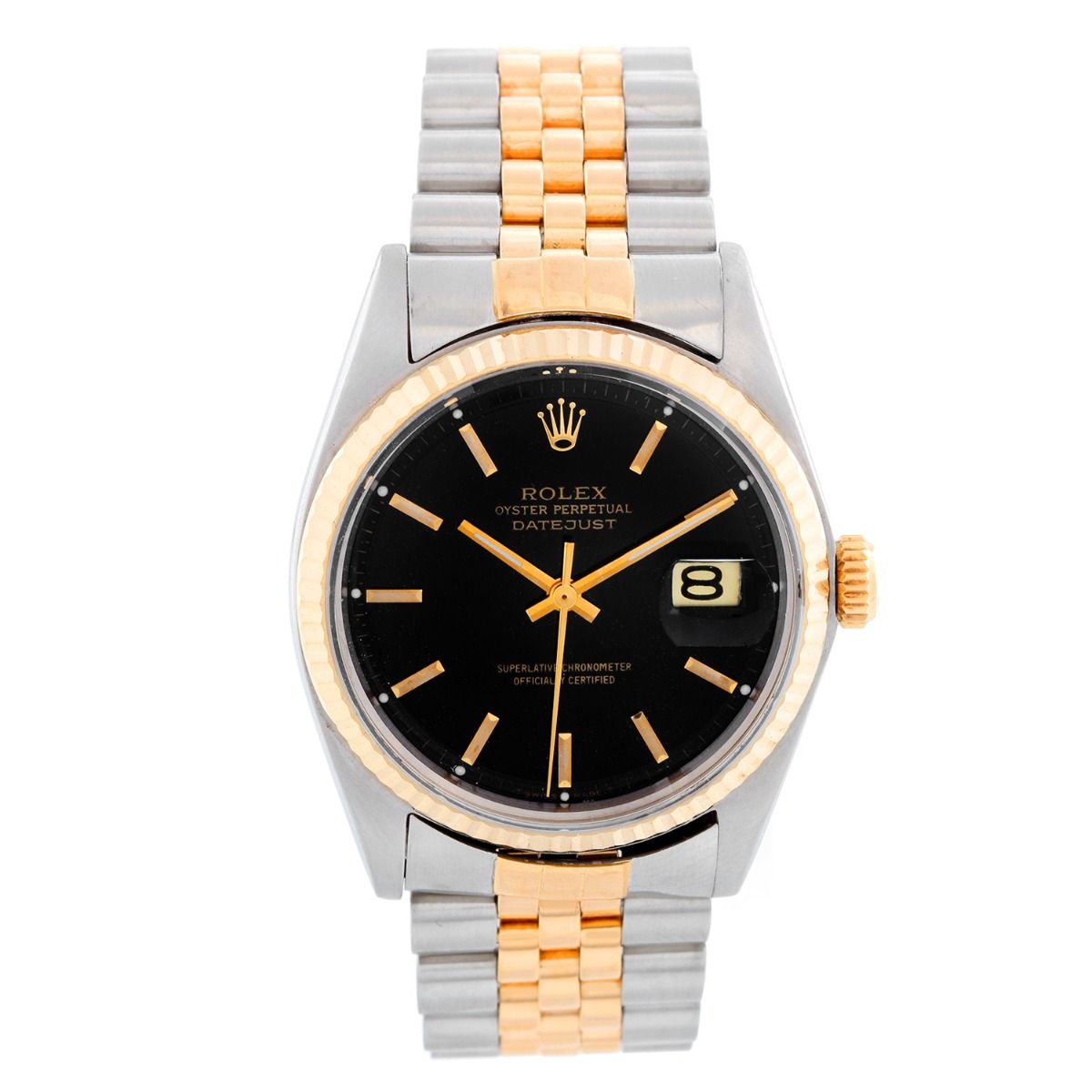 Rolex Datejust Black Dial Steel Yellow Gold Vintage Mens Watch 1601