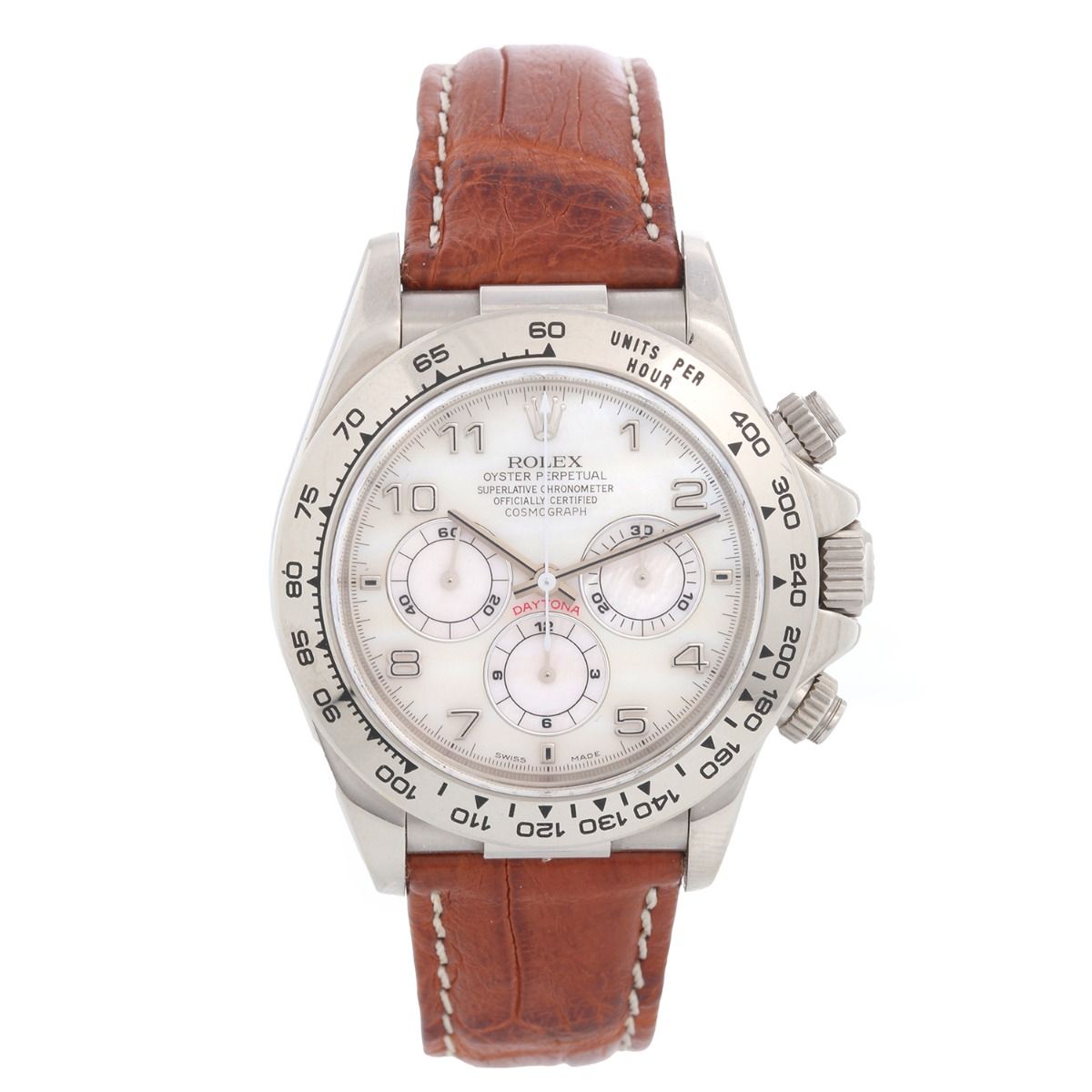 Forpustet halvkugle tillykke Rolex Cosmograph Daytona Men's White Gold Watch MOP Dial 16519