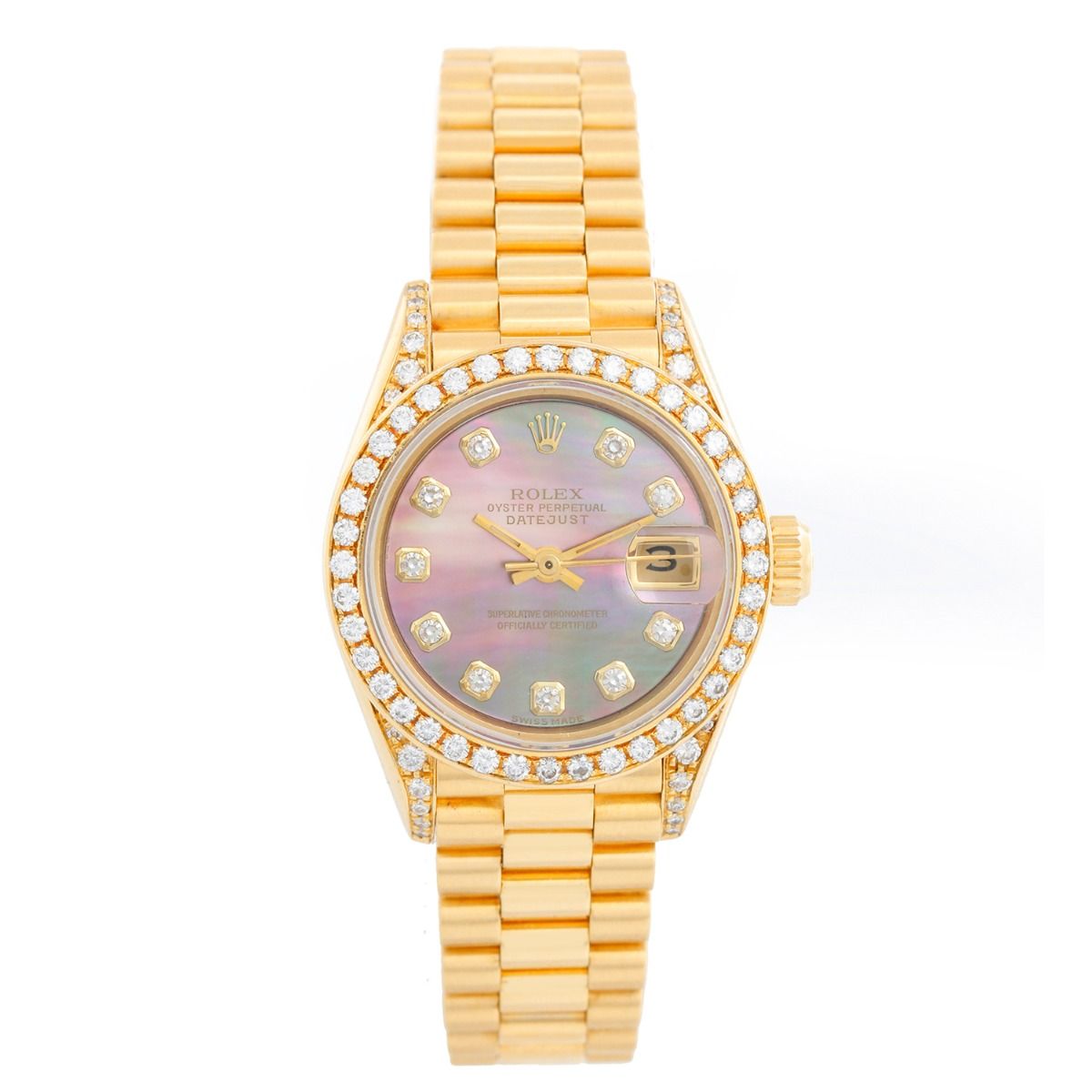 Ladies Rolex President 18k Gold & Diamond Tahitian Mother of Pearl Watch  69158