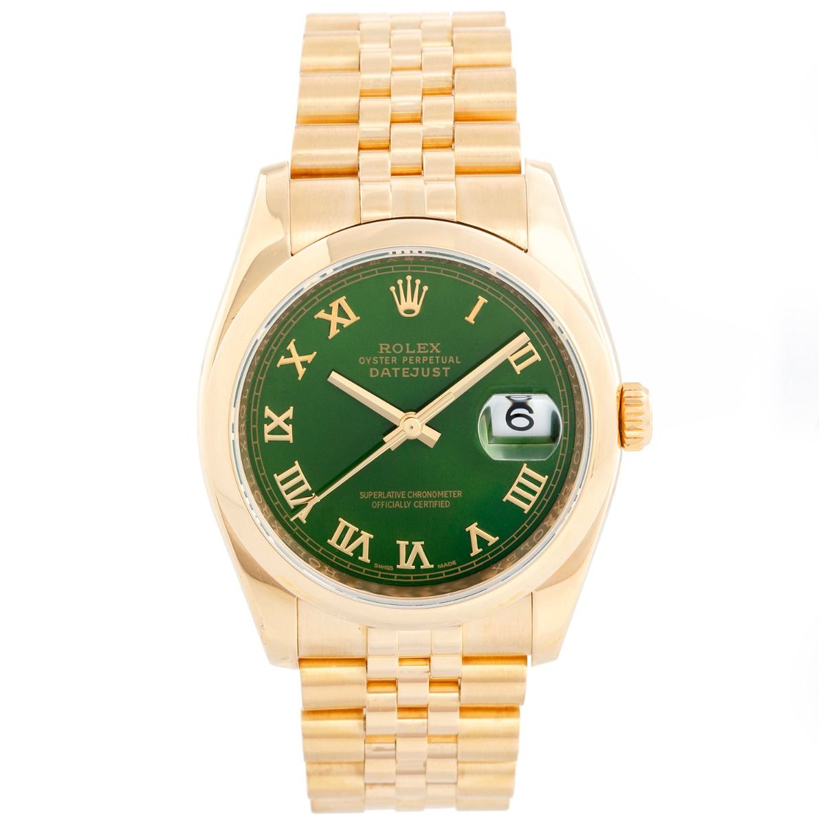 rent koste Gør det ikke Men's Gold Rolex Datejust Watch Custom Green Dial 116208
