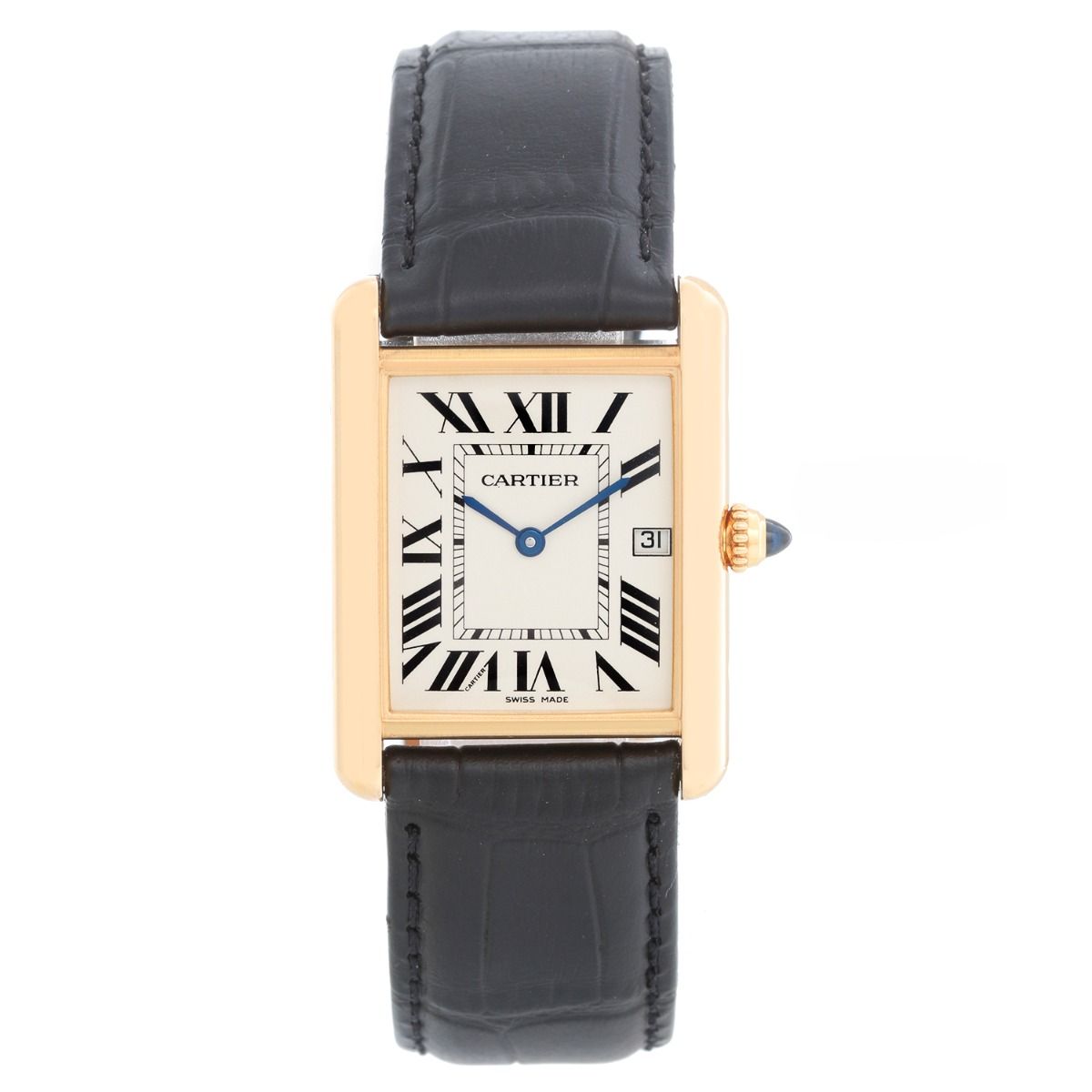 Cartier Tank Louis 18k Yellow Gold Black Strap Ladies Watch