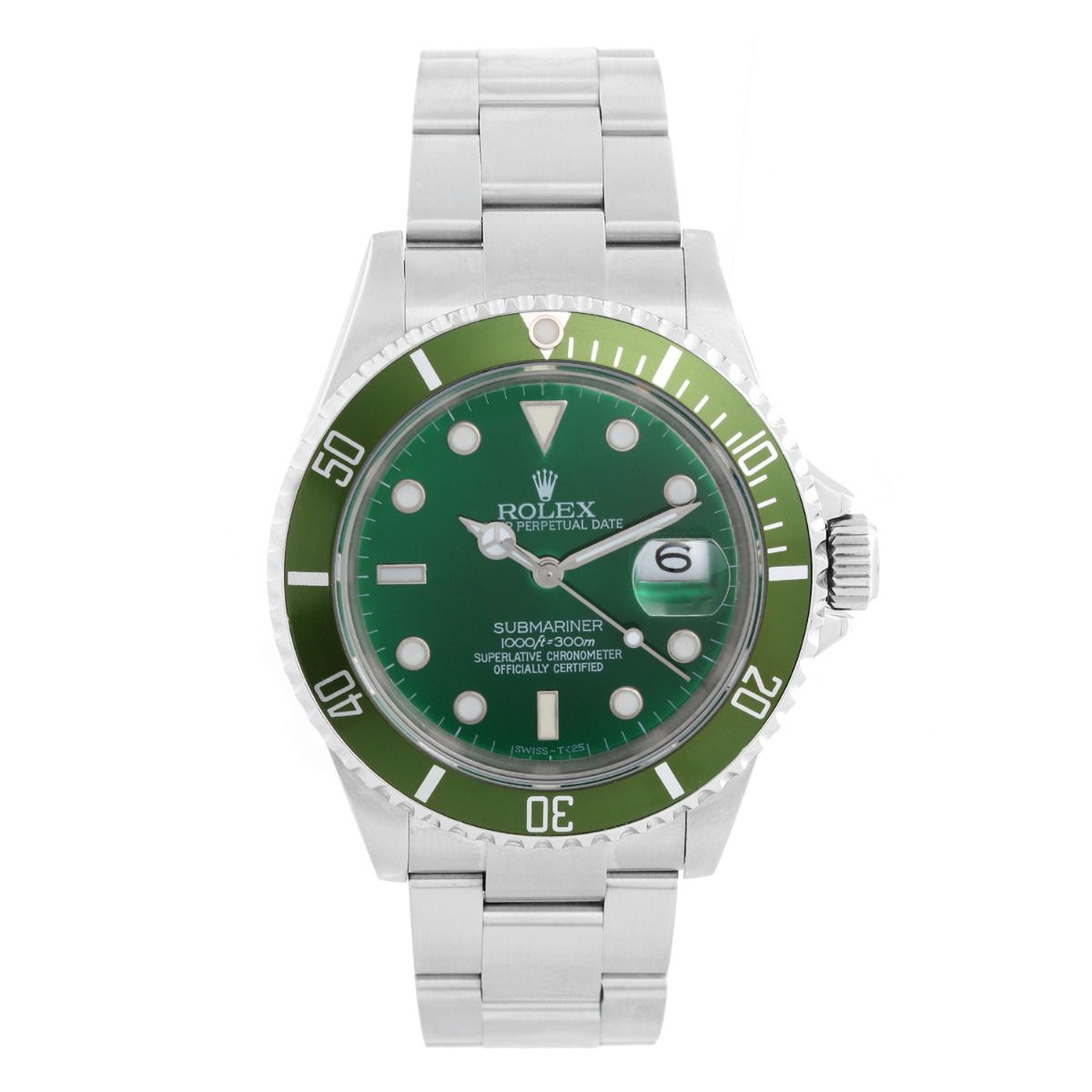 Rolex Submariner Men's Steel Watch with Green Dial & Bezel 16610