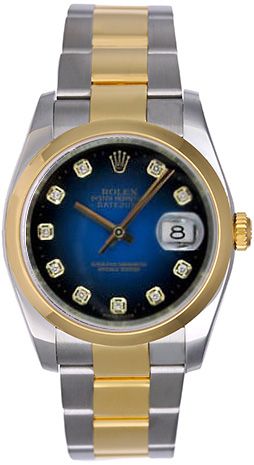 ROLEX LADIES DATEJUST 18K YELLOW GOLD DIAMOND SAPPHIRE & STEEL BLUE  DIAL WATCH