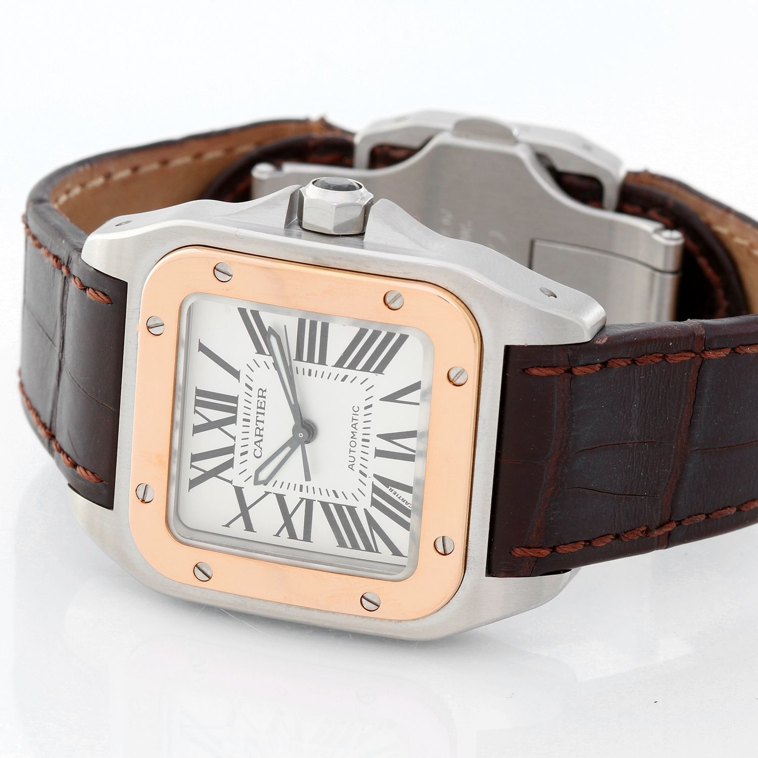 Cartier Stainless Steel and 18K Rose Gold Santos 100 Midsize Watch