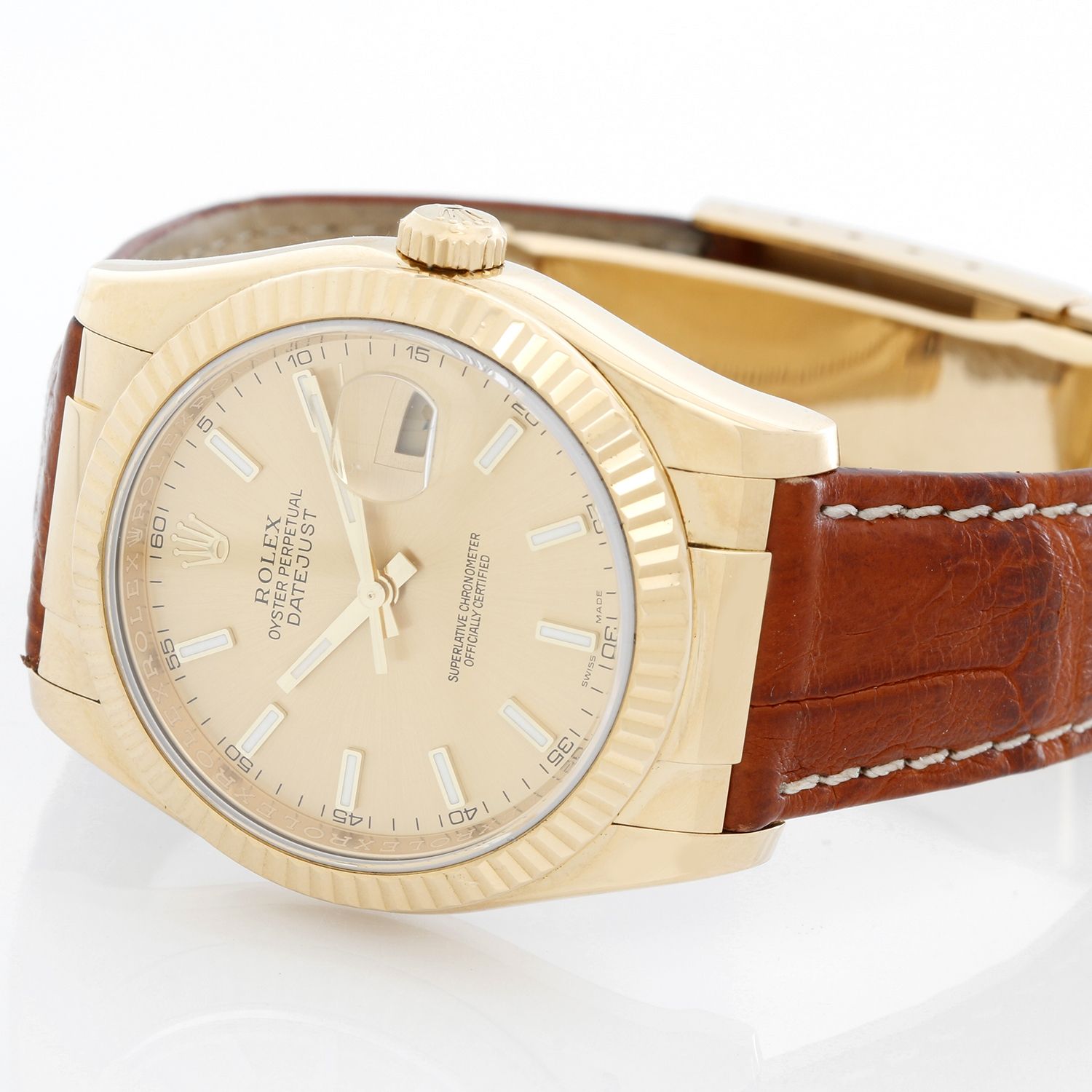Rolex Datejust 18k Yellow Gold Men s Watch on Leather Strap Band