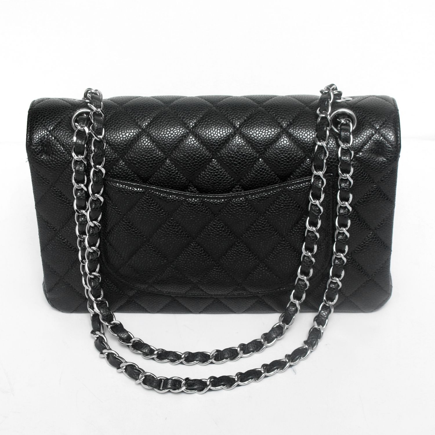 Chanel Black Quilted Caviar Leather Medium Classic Double Flap Bag Chanel
