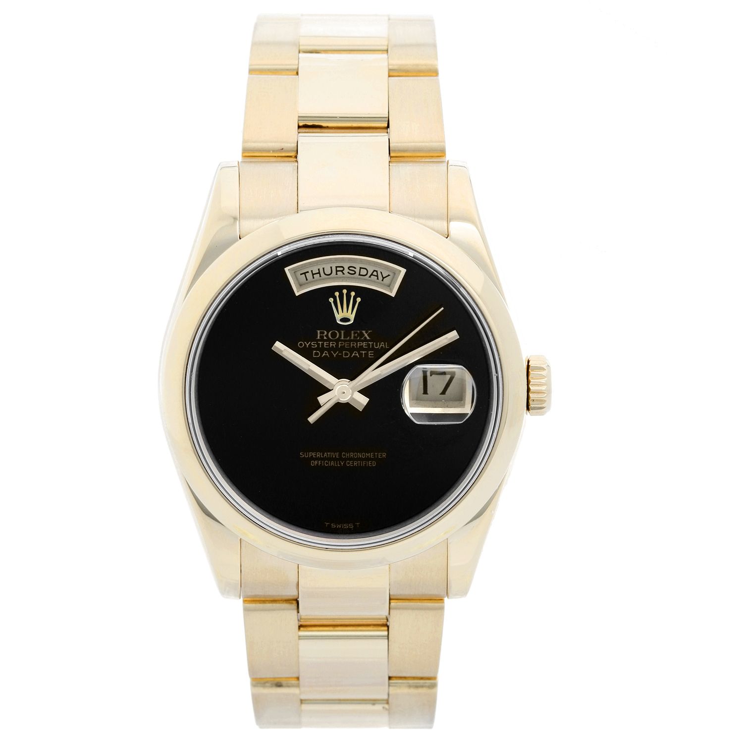Rolex President Day Date 18k Watch Black Onyx Dial 118208