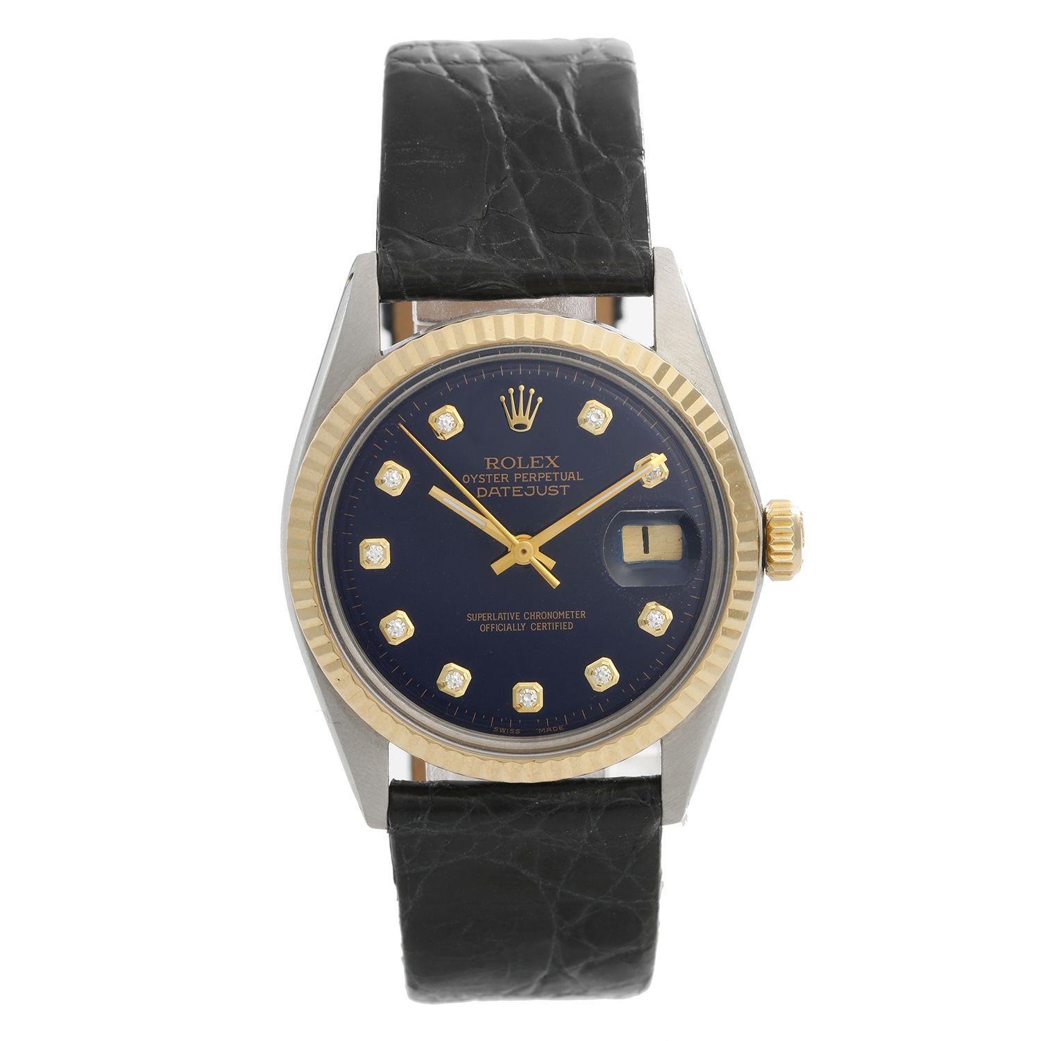 Rolex Datejust Black Dial Steel Yellow Gold Vintage Mens Watch 1601