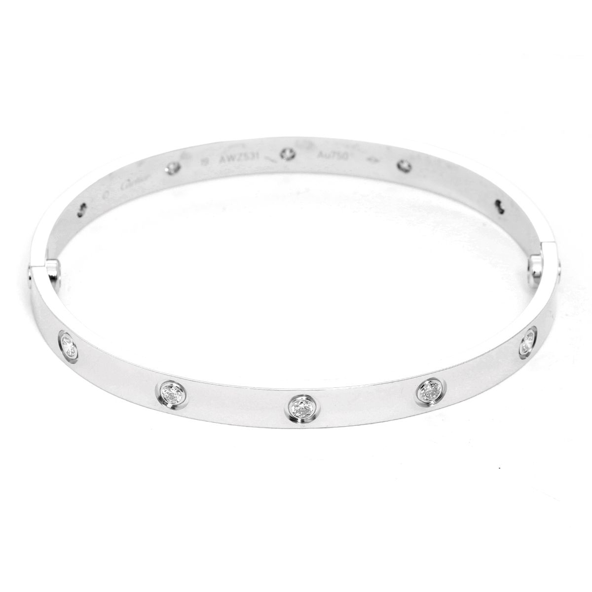 Pre-owned Cartier Love Ladies 18K White Gold Bracelet, SM Size 16 cm / 6 in Size 16 in Gold / Silver / White