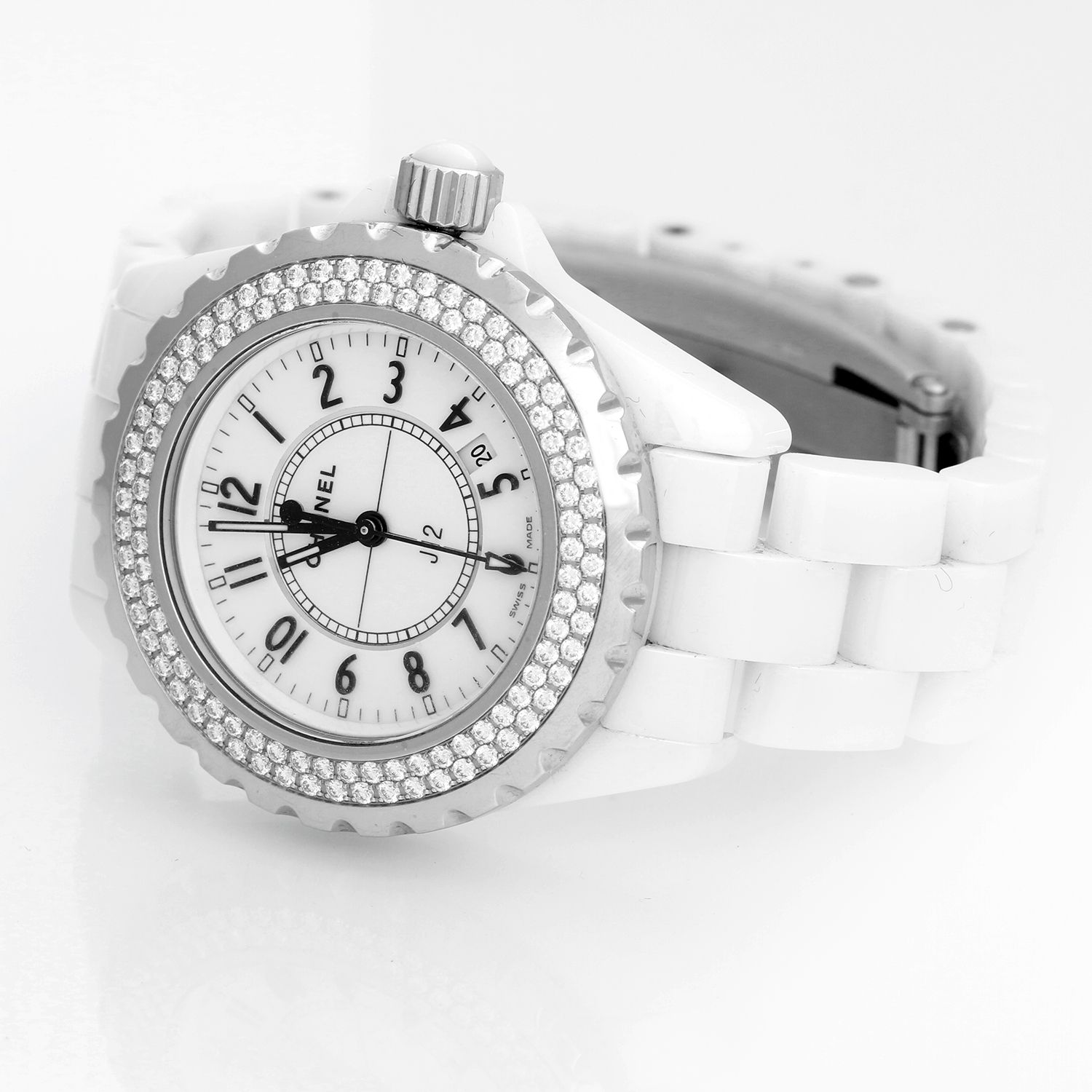 Chanel J12 Diamonds Mother of Pearl White Dial White Steel Strap Watch for  Women Watch for Women