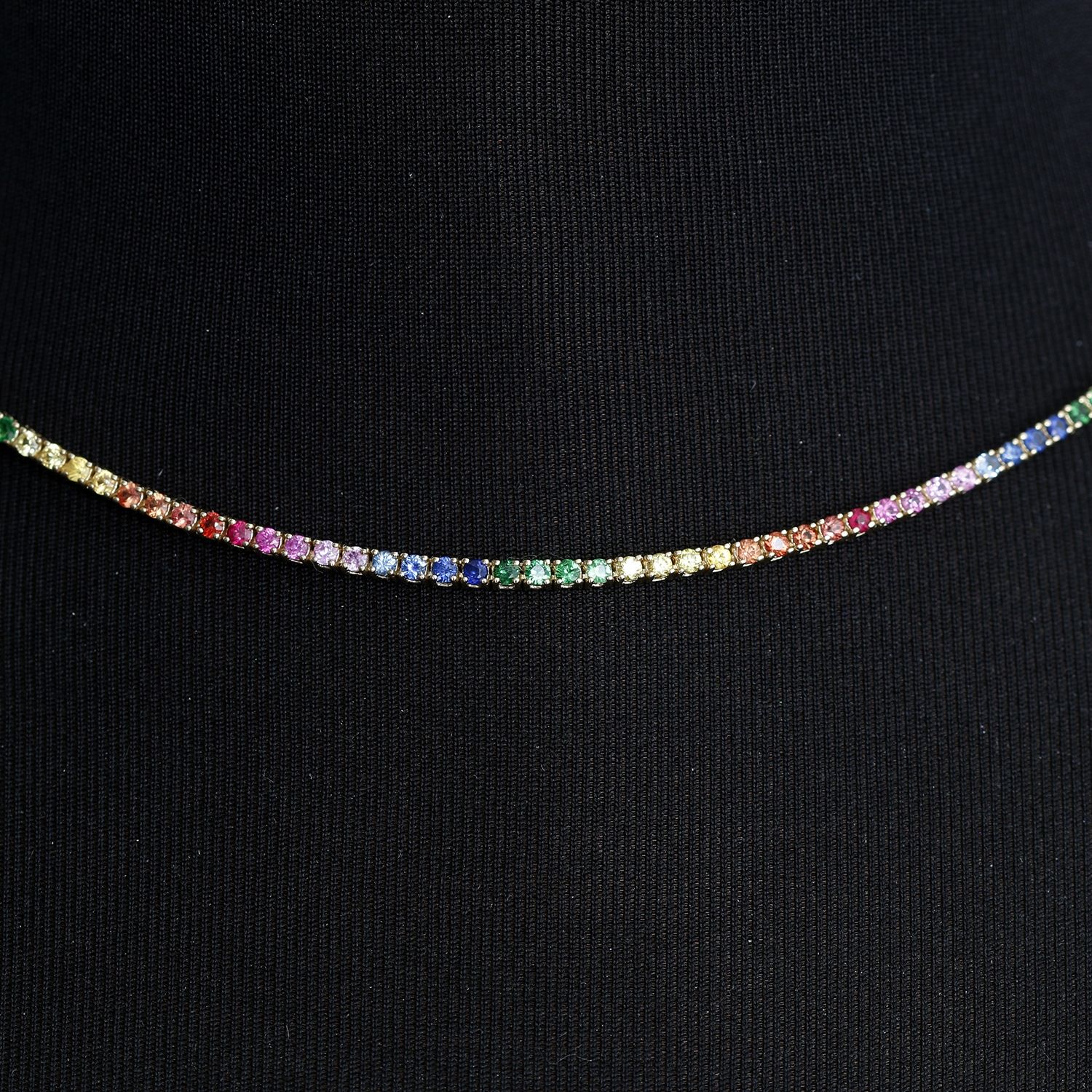 14K Yellow Gold Rainbow Sapphire Necklace