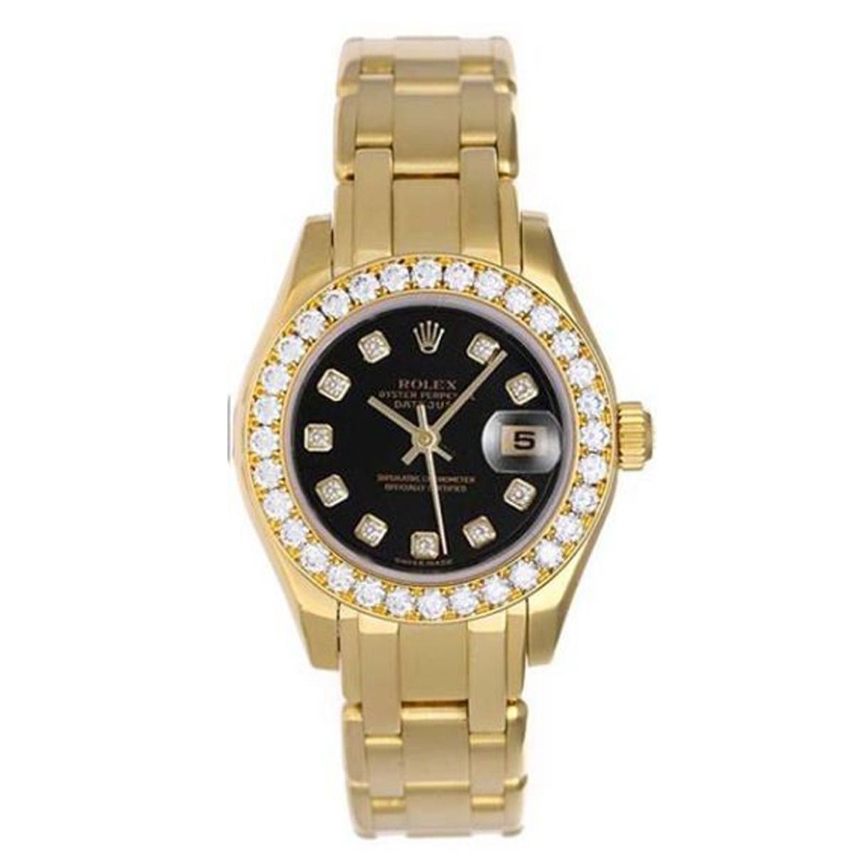 Rolex Ladies Masterpiece Pearlmaster Black Diamond Watch 80298