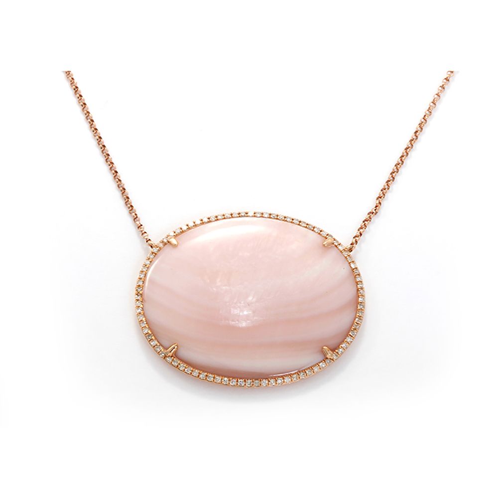 Mother of Pearl Color Blossom Diamond Necklace Gold/Pink/Square