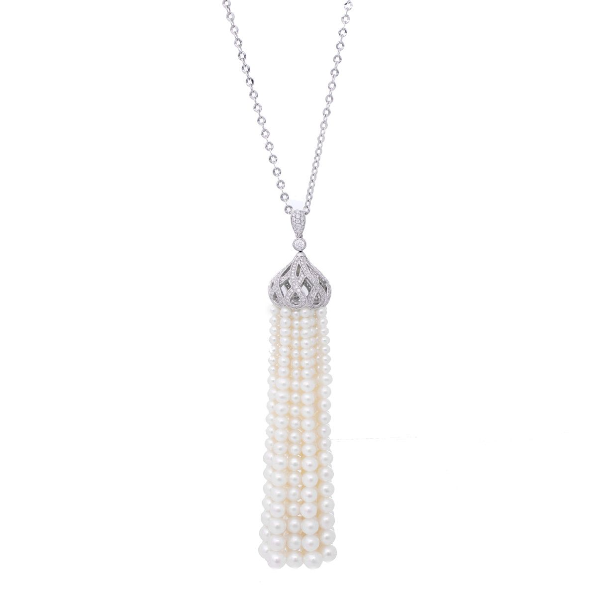 Vintage Pearl Tassel Bolo Style Necklace - Gem