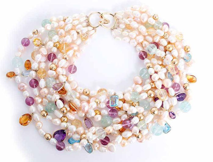 14k Yellow Gold, Freshwater Pearl, and Gemstone Necklace 