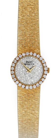 Piaget 18k Gold Watch Pave Diamond Dial Mesh Bracelet 