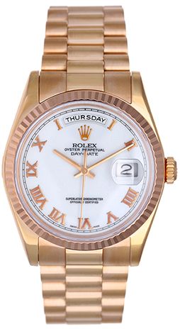 Rolex Rose Gold Day-Date President Watch 118235 White Dial 