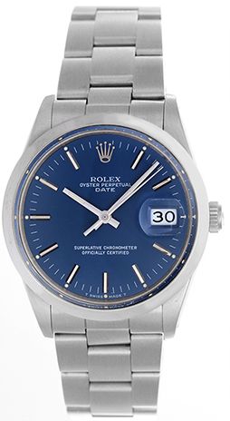 Rolex Date Men's Stainless Steel Watch with Blue Dial 15000