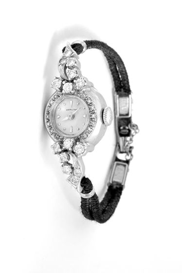 Vintage Ladies Hamilton 14k White Gold & Diamond Watch