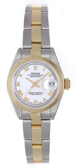 Ladies Rolex Datejust Watch with Smooth Yellow Gold Bezel 79163