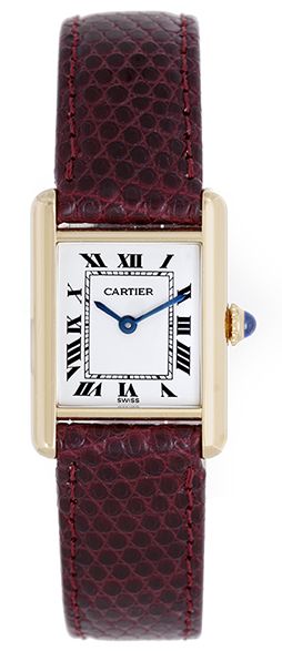 Classic Cartier Tank Plaque Watch on Brown Lizard Strap Band