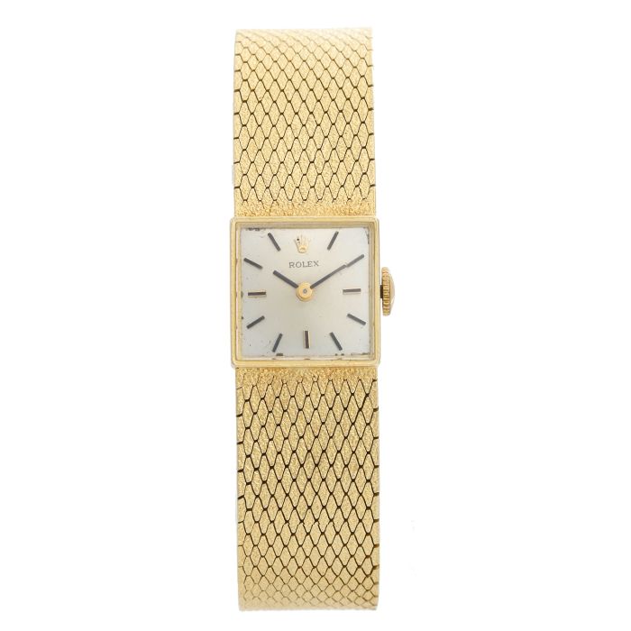 Vintage Ladies 14k Yellow Gold Square Ladies Watch on Mesh Bracelet