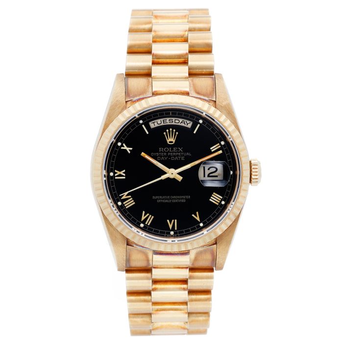 Men s Rolex President Day Date 18k Yellow Gold Black Dial 18238