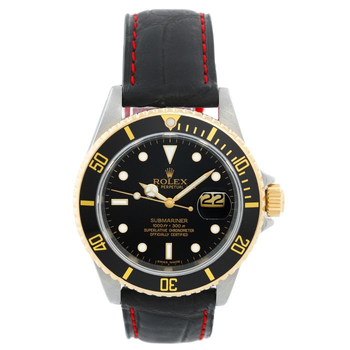 Rolex Submariner Men s 2 Tone Watch 16613 on Rubber B strap