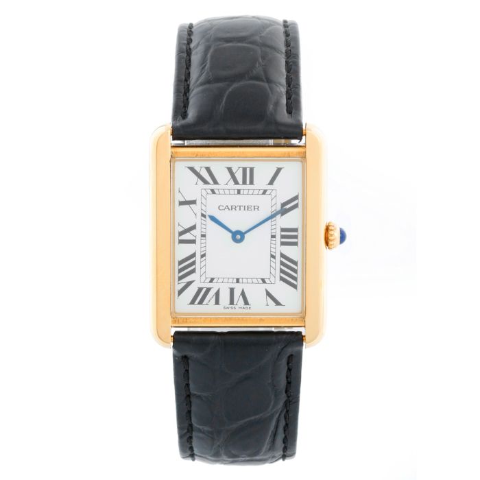 Cartier tank watch black strap deals