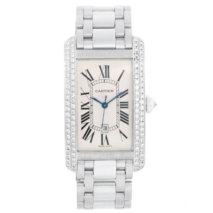 Cartier Tank Americaine 18k White Gold Factory Diamond Bezel WB7026L1