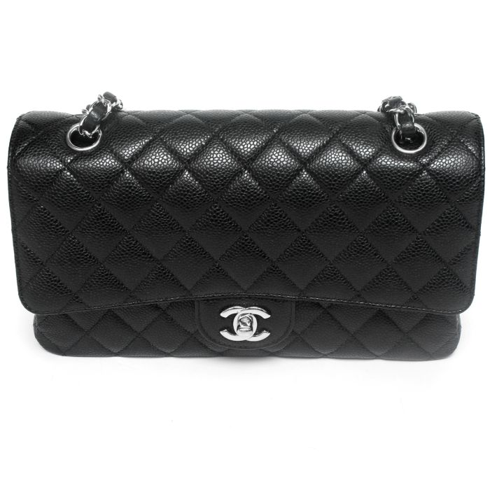 Chanel black quilted bag silver chain store