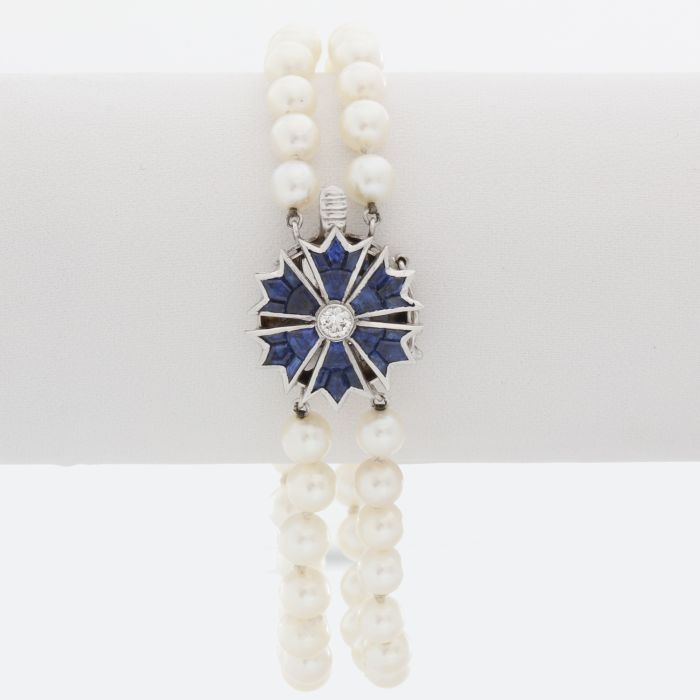 Two strand Pearl Sapphire Bracelet