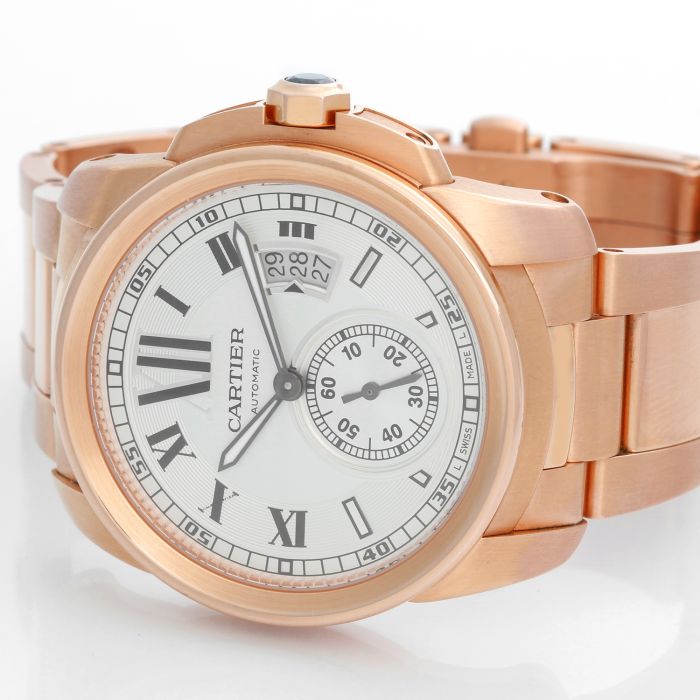 Calibre de Cartier Men s Large 18k Rose Gold Watch Unused W7100018
