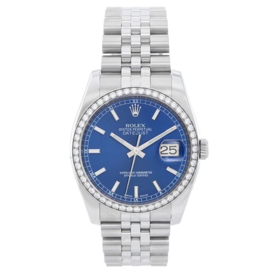 Rolex Datejust Diamond Bezel Blue Dial Men's Steel Watch 116244
