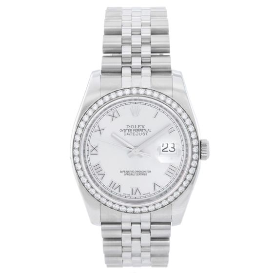 Rolex Datejust Diamond Bezel Men's Silver Dial 116244 Steel Watch 