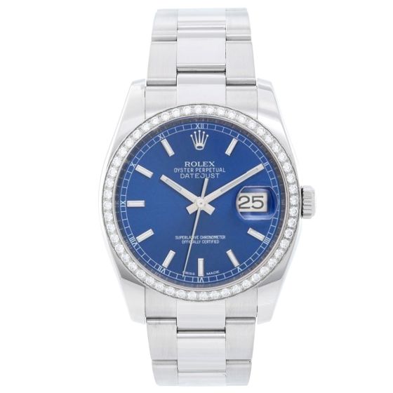 Rolex Datejust Diamond Bezel Blue Dial Men's 116244 Steel Watch 