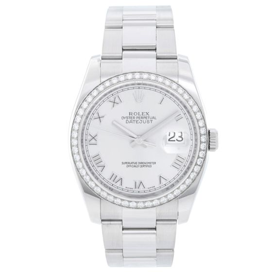 Rolex Datejust Diamond Bezel Men's Silver Dial 116244 Steel Watch 