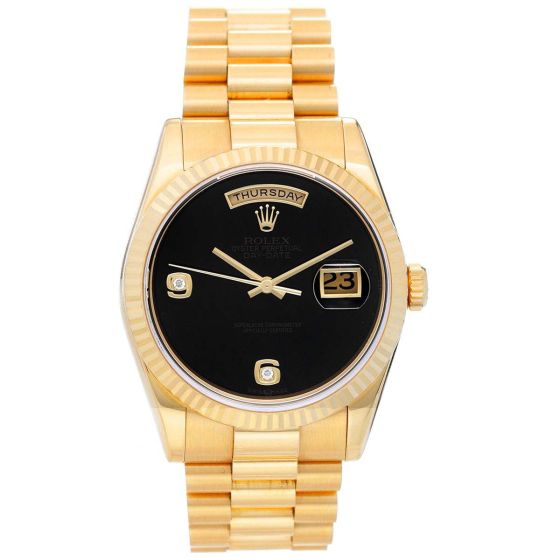 Rolex President Day-Date Men's 18k Gold Onyx Watch Model 118238